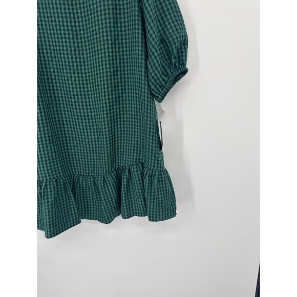Donna Morgan dress womens size 14 Green Gingham crinkle Ruffle Hem mini new - Picture 3 of 7